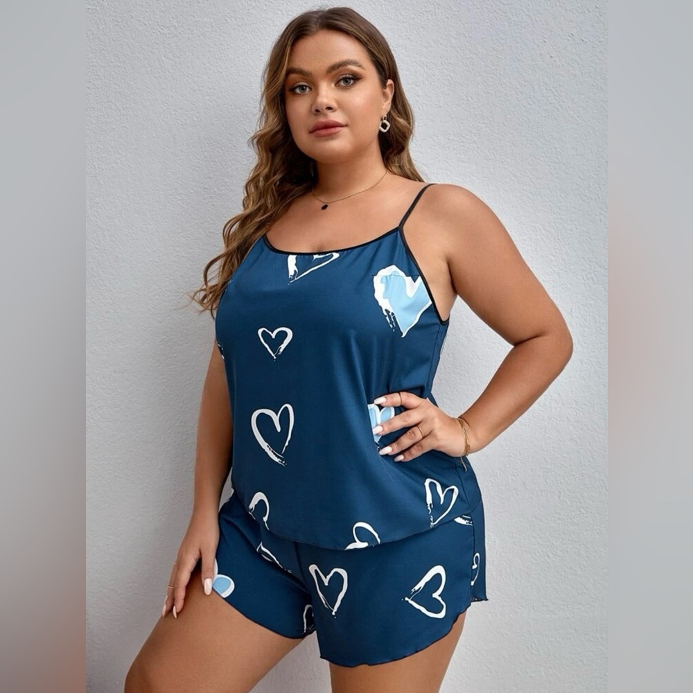 Heart Print Blue Sleepwear Set